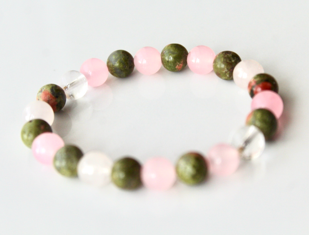 Unakite, Rose Quartz & Clear Quartz Crystal Set