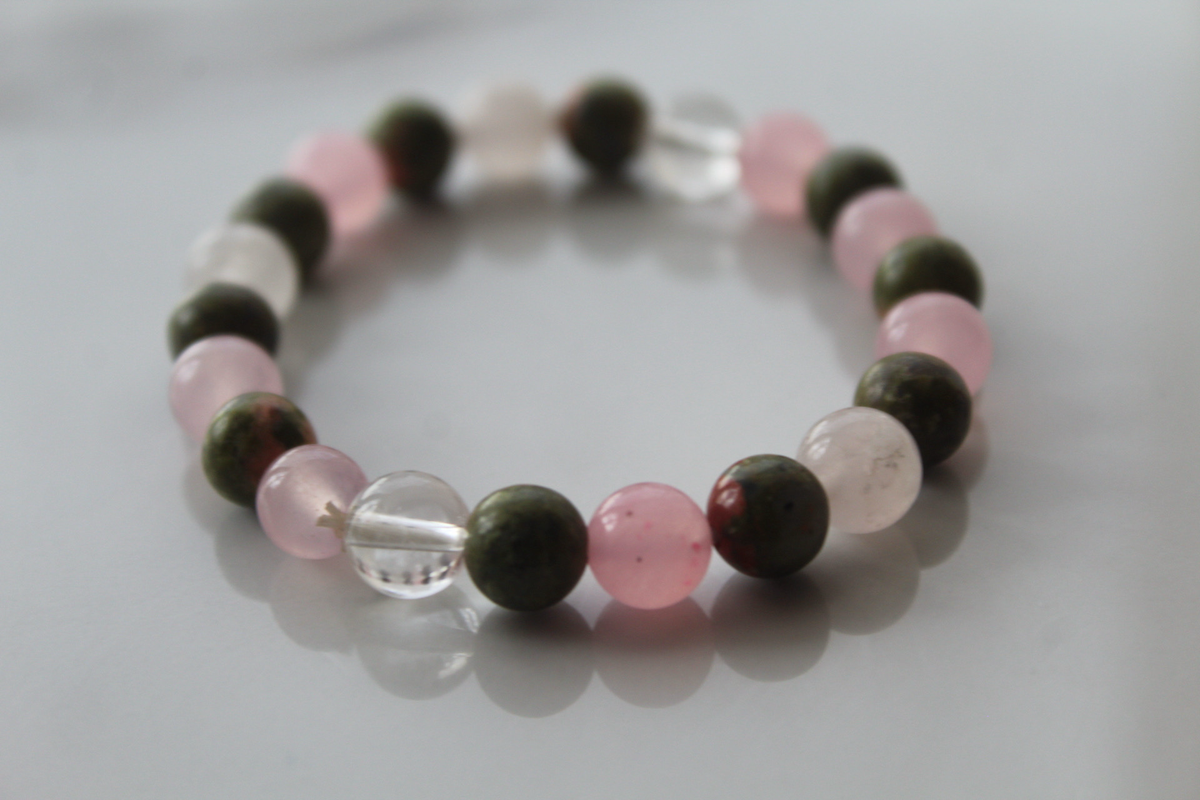 Unakite, Rose Quartz & Clear Quartz Crystal Set