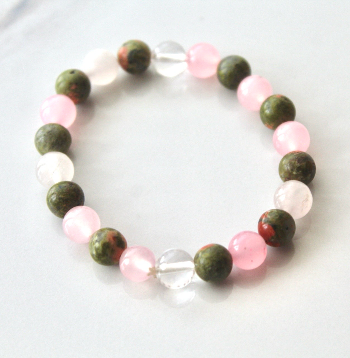 Unakite, Rose Quartz & Clear Quartz Crystal Set