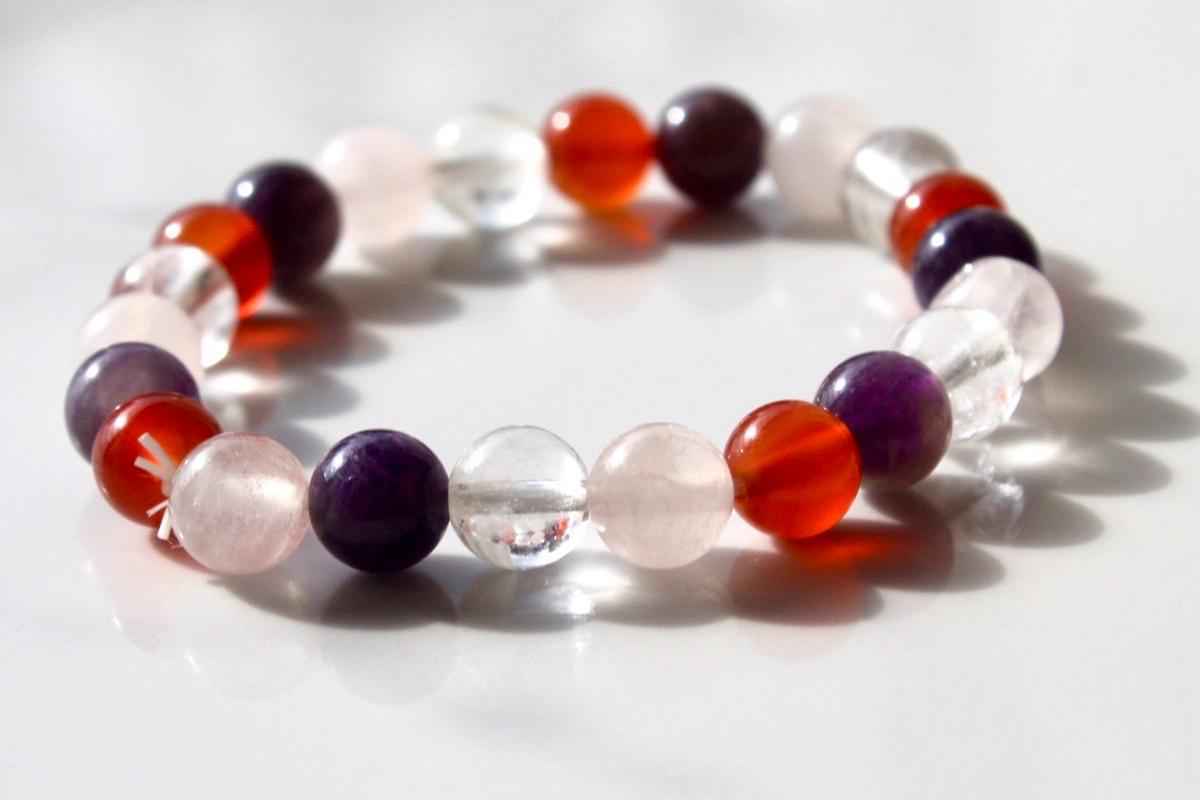 Rose, Carnelian & Amethyst Gemstone Bracelet