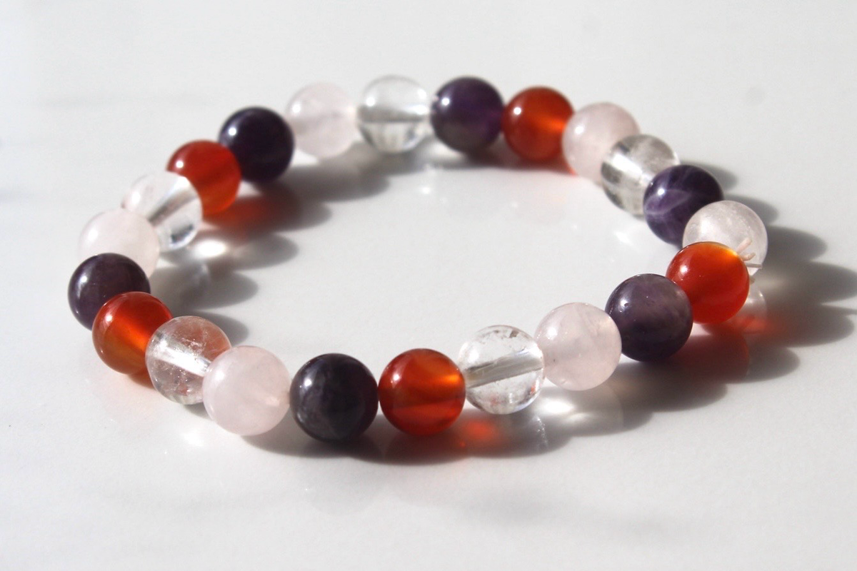 Rose, Carnelian & Amethyst Gemstone Bracelet