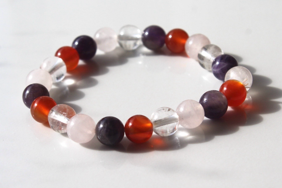 Rose, Carnelian & Amethyst Gemstone Bracelet