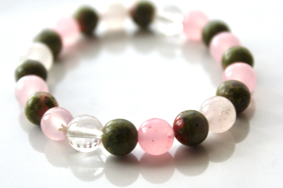 Unakite, Rose Quartz & Clear Quartz Crystal Set
