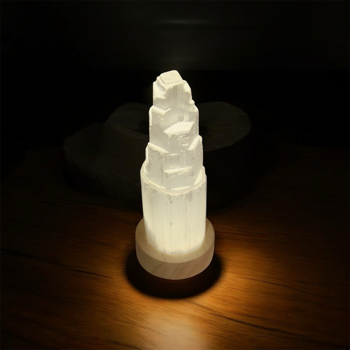 Selenite Tower with Light – 15cm
