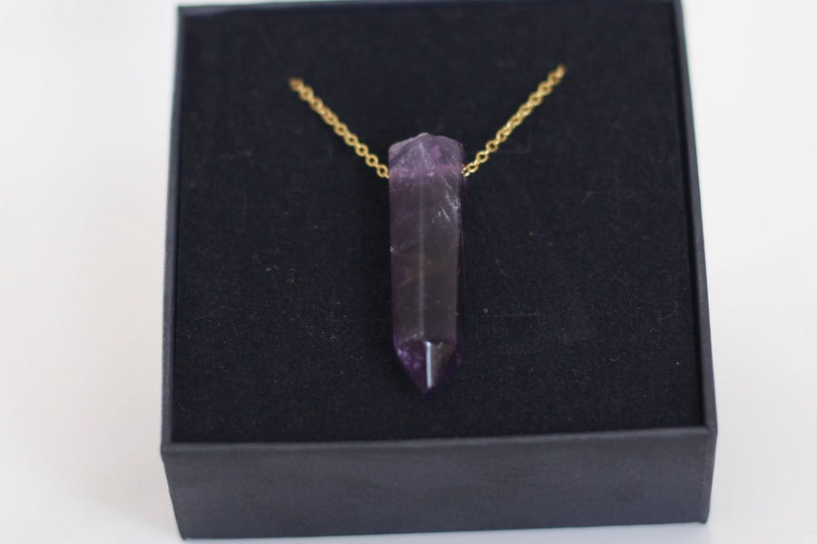 Amethyst Pendant Necklace – Gold-Plated Stainless Steel