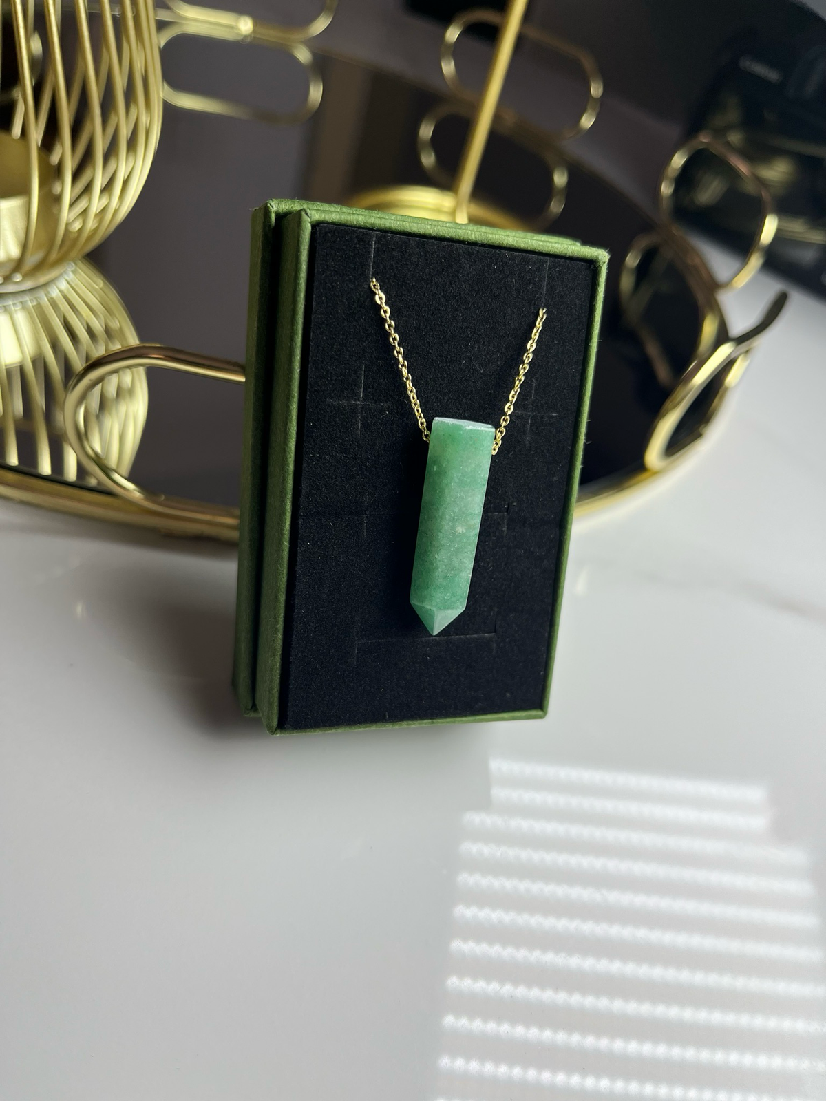 Green Aventurine Necklace & Bracelet Set [Stainless Steel 9ct Gold Plated]