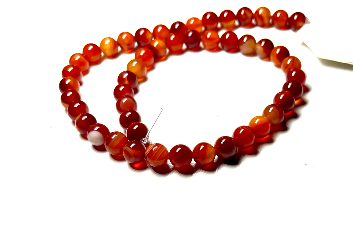Carnelian Agate 8mm Beads Strand, +/- 48 Beads