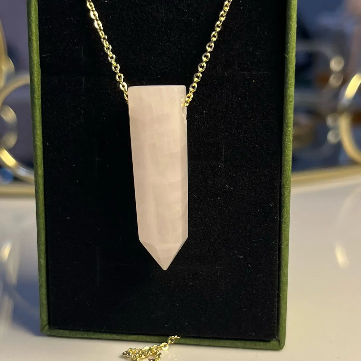 Rose Quartz Pendant [Stainless Steel Gold Plated]