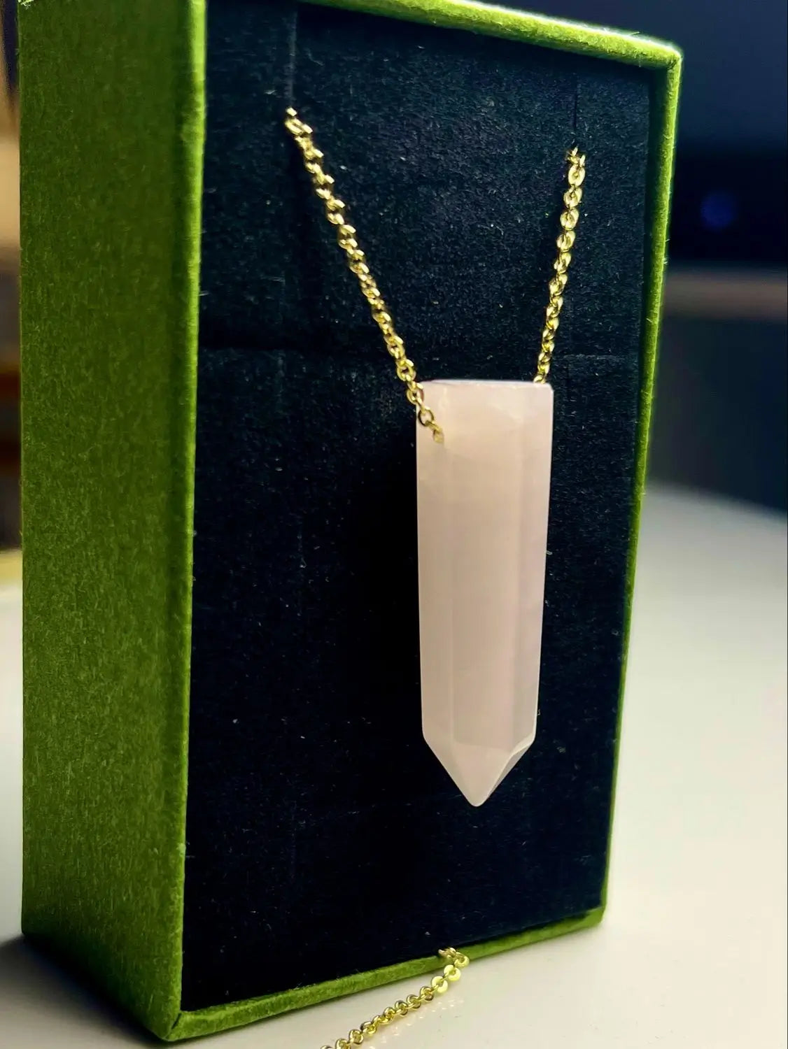 Rose Quartz Pendant [Stainless Steel Gold Plated]