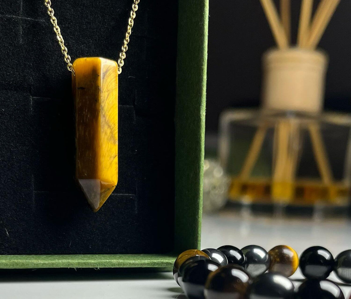 VIKA Tiger’s Eye Pendant + Triple-Stone Bracelet Set
