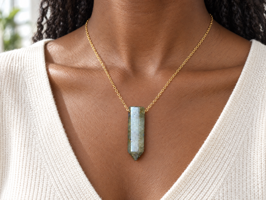 Labradorite Pendant Necklace [Stainless Steel Gold Plated]