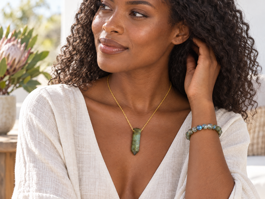 Labradorite Set [ Stainless Steel 9ct Gold plated ]