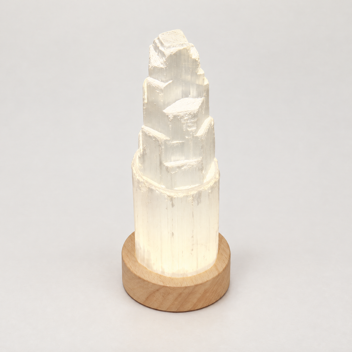 Selenite Tower with Light – 15cm
