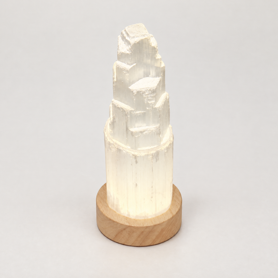 Selenite Tower with Light – 15cm