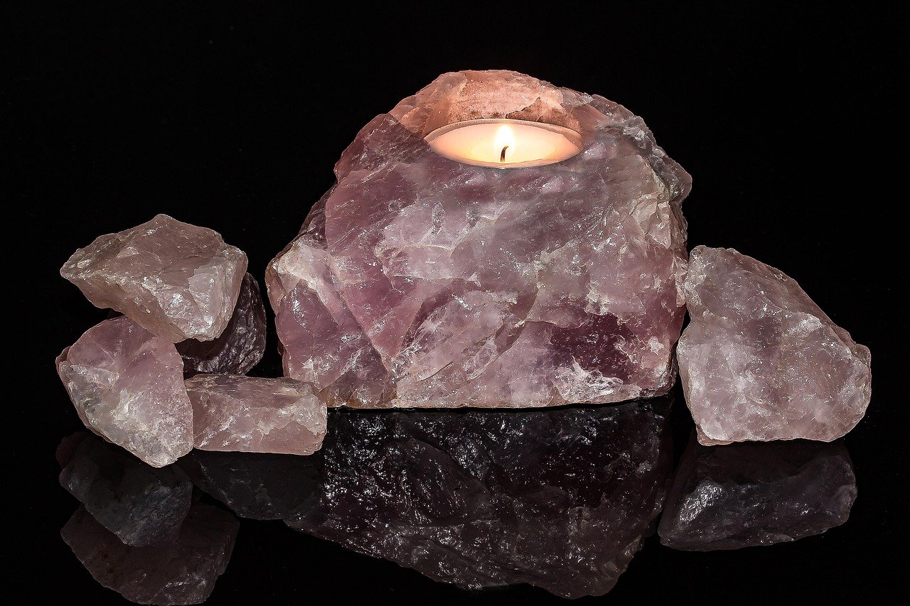 rose quartz, mineral, pink, crystal decoration, quartz, tea light holder, rosenquarz pieces, small light, flame, reflection, rose quartz, rose quartz, rose quartz, rose quartz, rose quartz, quartz